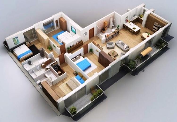 Desain Denah Rumah Sederhana 1 Lantai 4 Kamar Tidur Dan 3 Kamar Mandi Modern